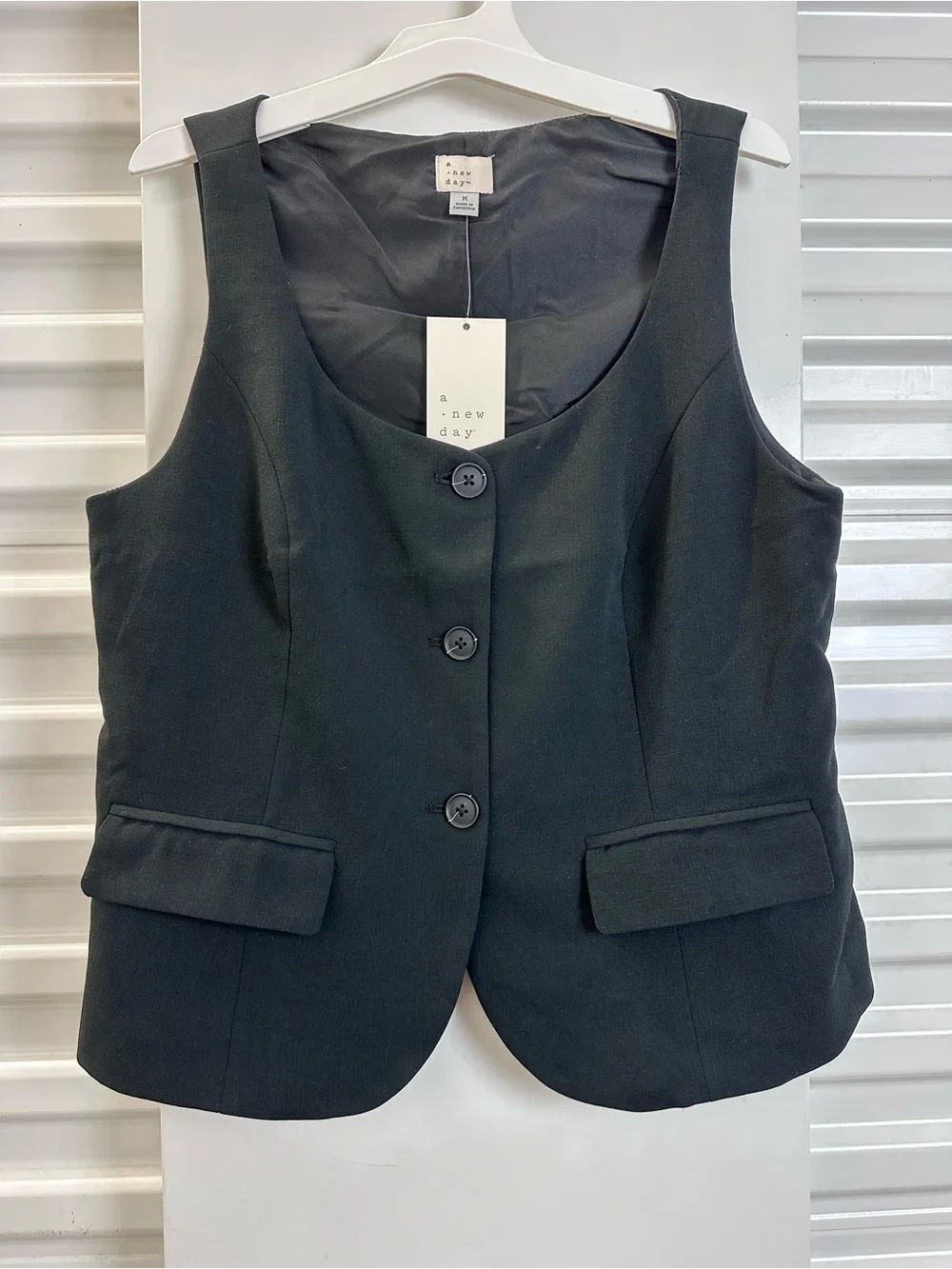 a new day Black Sleeveless Button Vest